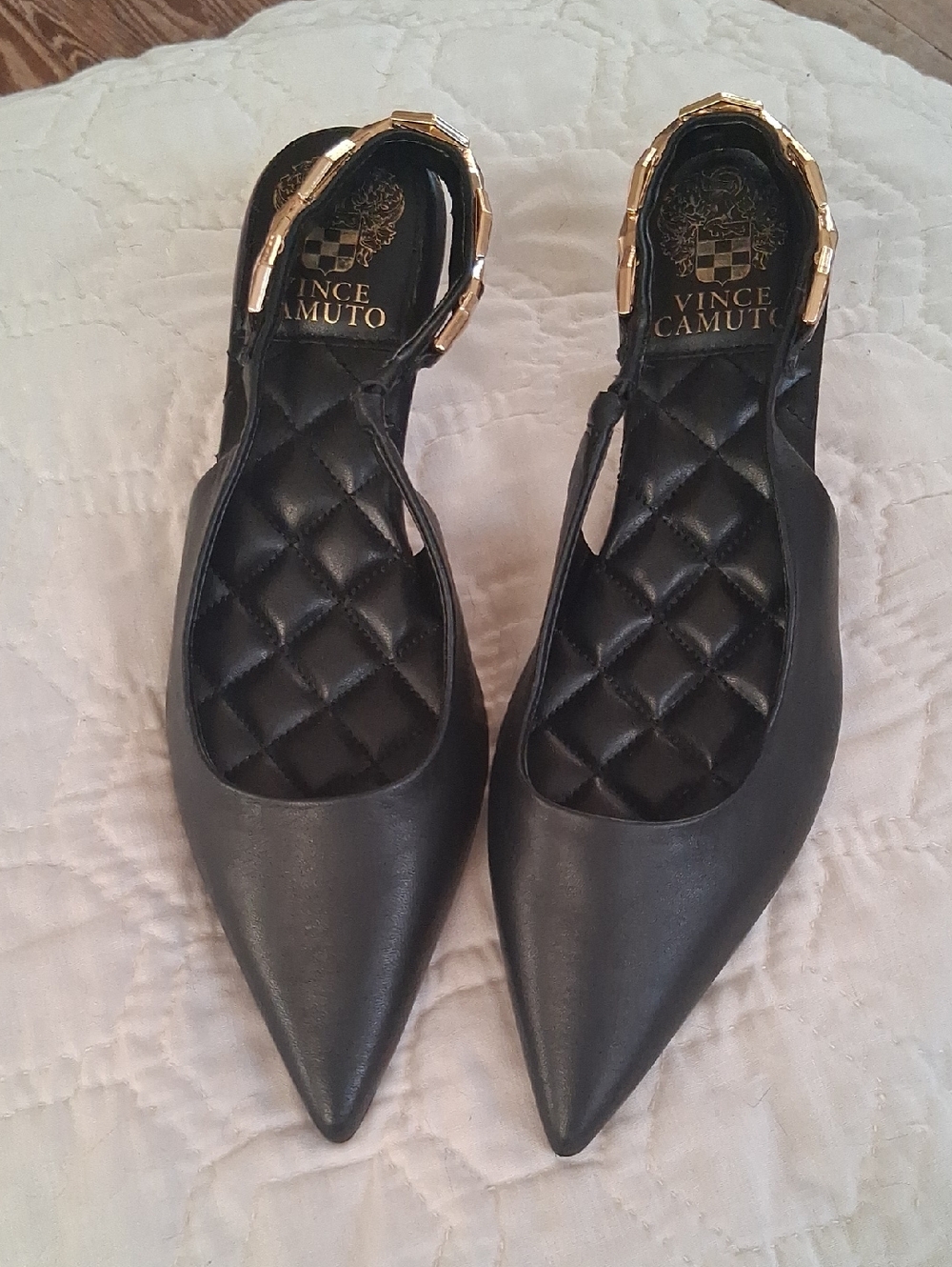 Vince Camuto Black Leather Kitten Heel Sandal